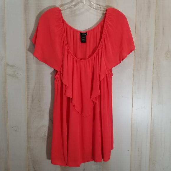Torrid Coral Red Ruffle Trim Top Size 0 XL - Picture 3 of 5